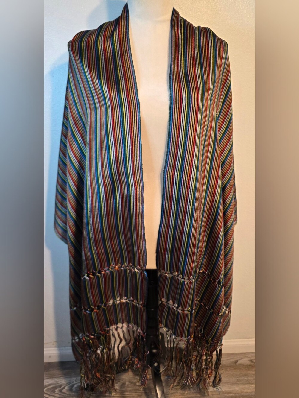 Women's Rebozo Multicolor Striped Shawl  Handmade Wrap  Scarf  (faux silk)